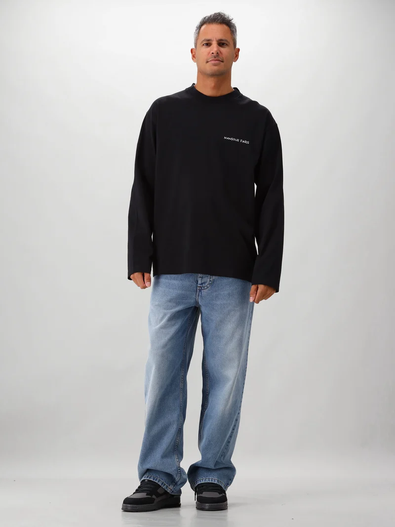 Mansour Longsleeve Zwart Script Embroidery Longsleeve Black
