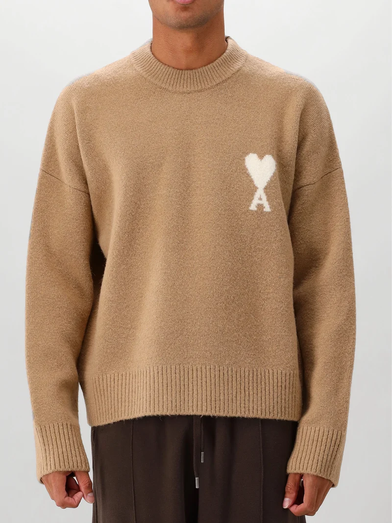 AMI Paris Gebreide Trui Beige With Ami De Coeur