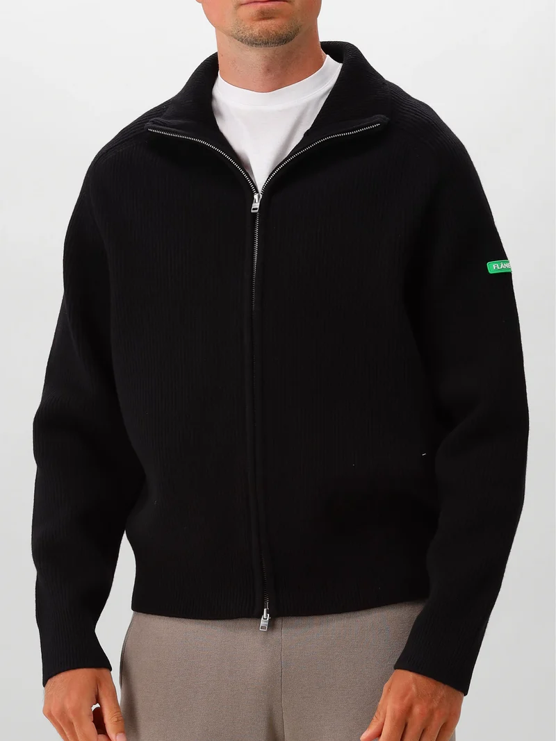 Flâneur Gebreid Vest Zwart Badge Knit Cardigan