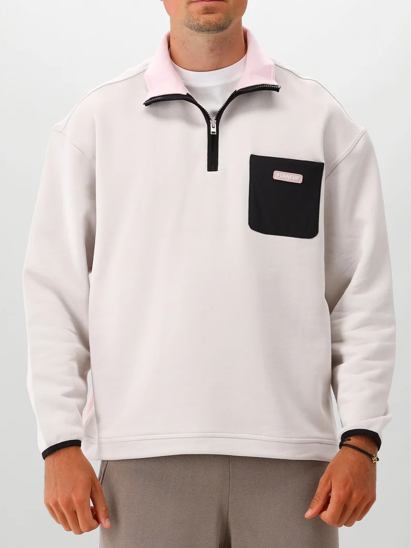 Flâneur Half Zip Sweater Grijs Badge Classic