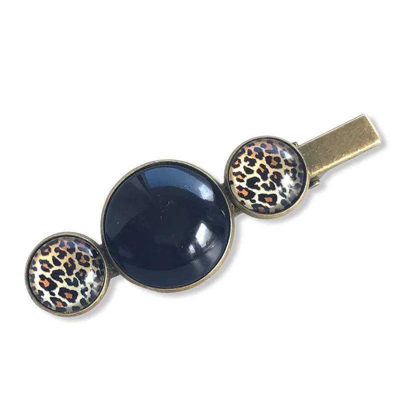 Hairclip cabochon zwart met print