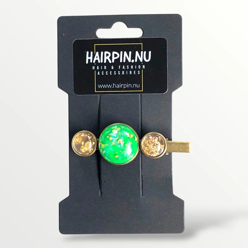 Hairclip cabochon groen/gold