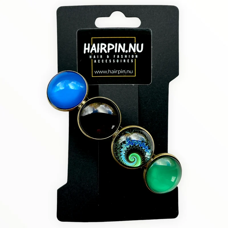 Color Hairclip haarspeld blauw groen print XL