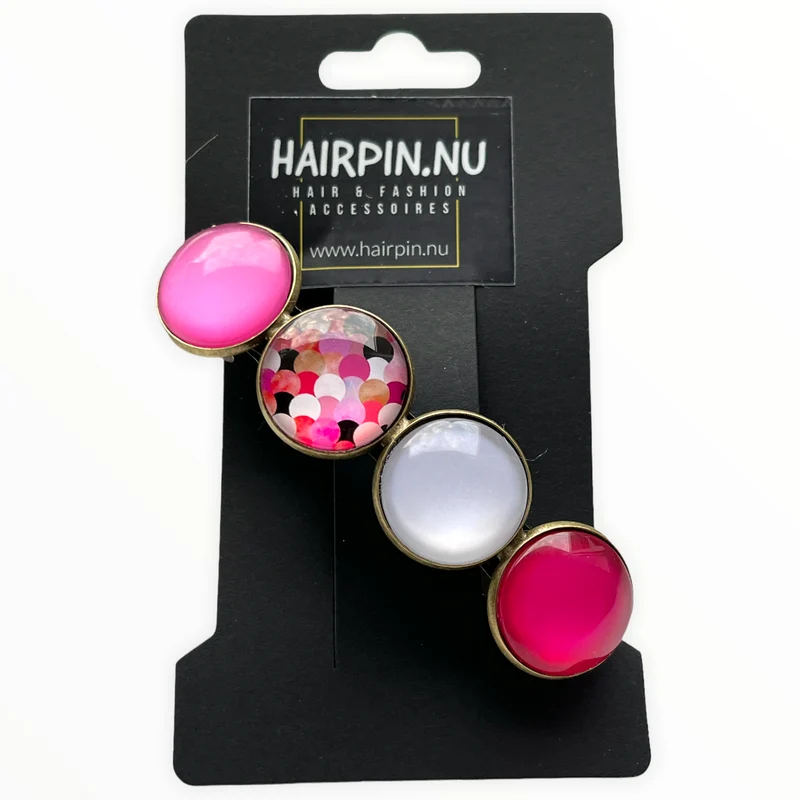 Color Hairclip haarspeld roze wit print XL-084.25