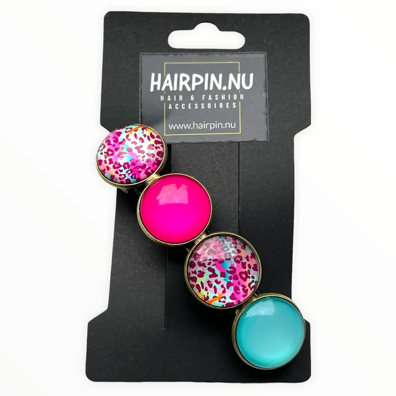 Color Hairclip haarspeld roze turquoise print XL