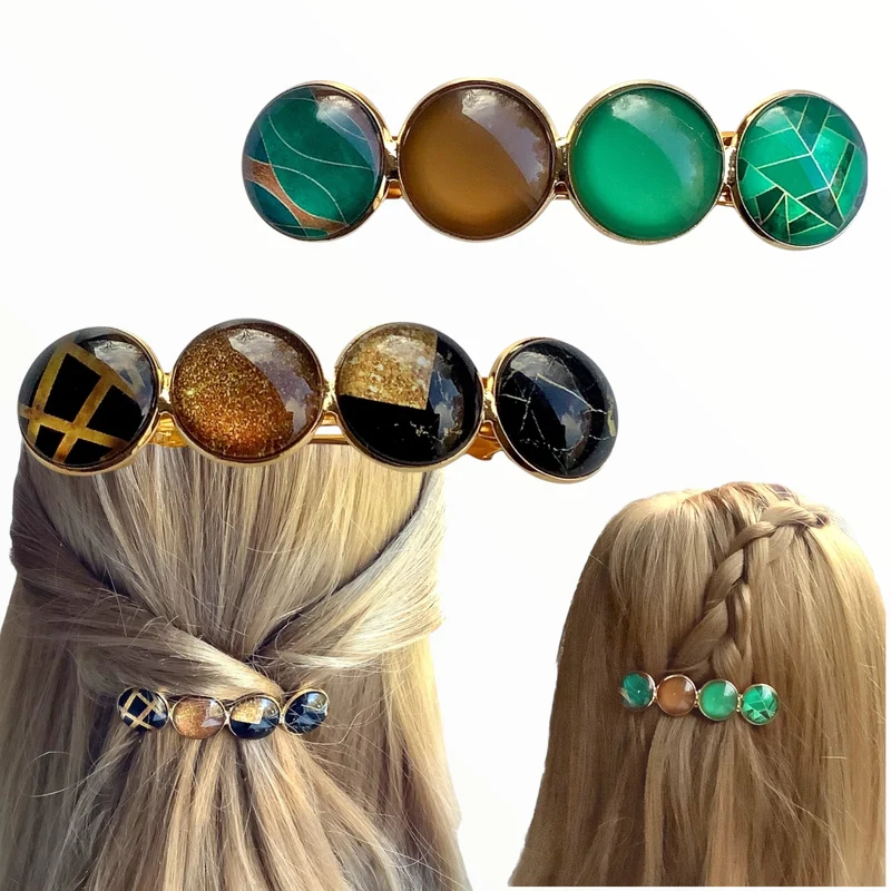 Voordeelset Color Hairclips bruin-groen-goud set 2 stuks XL