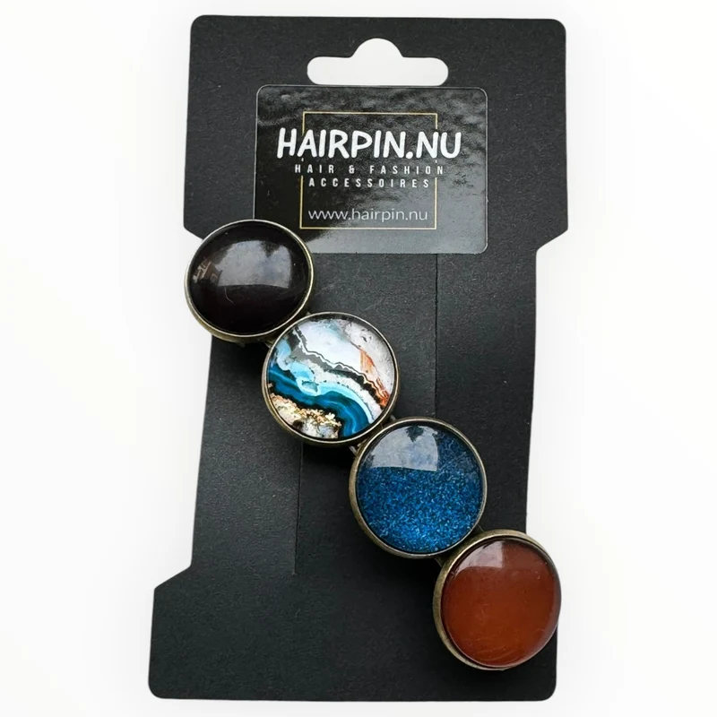 Haarspeld Color Hairclip bruin blauw print XL-053.25