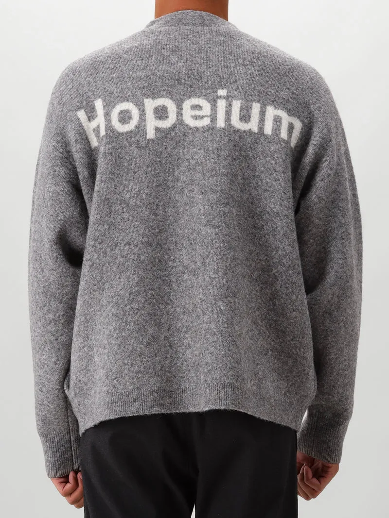 Hopeium Gebreid Vest Grijs Alpaca Blend Logo