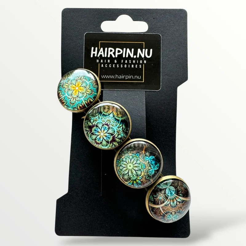 Color Hairclip haarspeld bruin turquoise print XL-010.25