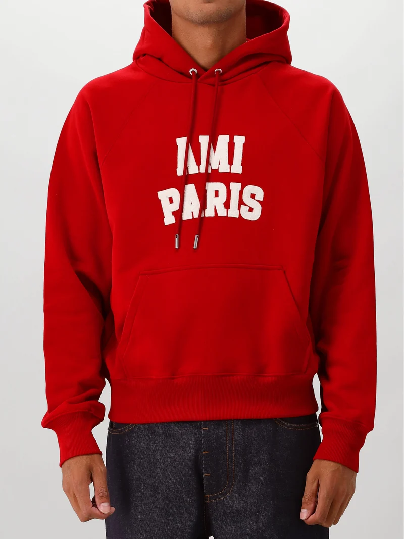 AMI Paris Hoodie Rood Felt Embroidery