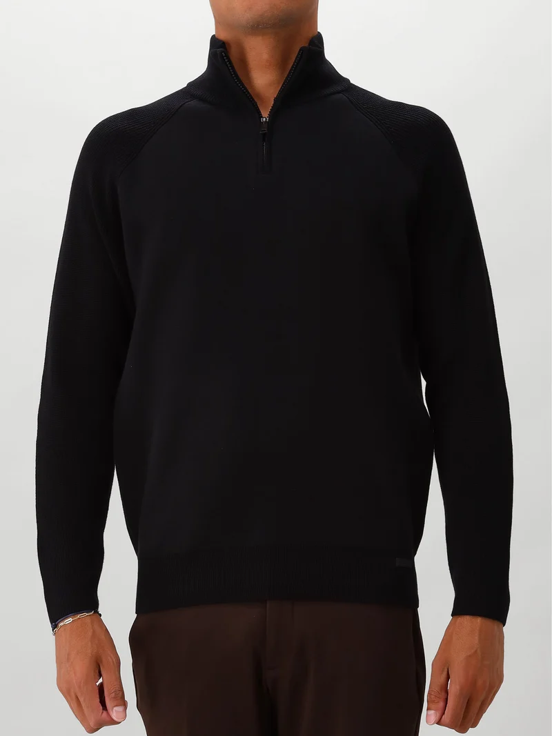 Genti Gebreide Trui Zwart Half Zip