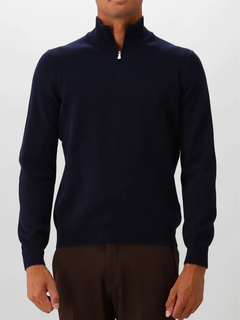 Gran Sasso Gebreide Trui Blauw Half Zip