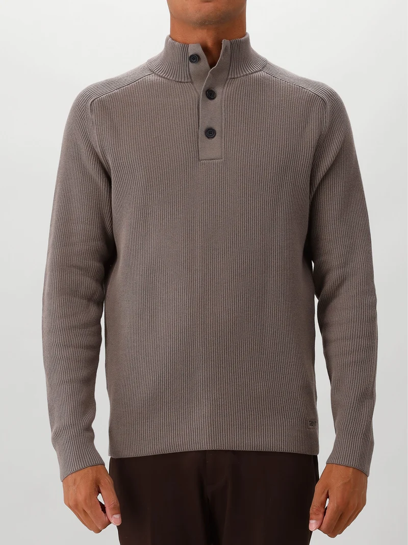 Genti Gebreide Trui Bruin Turtle Buttons