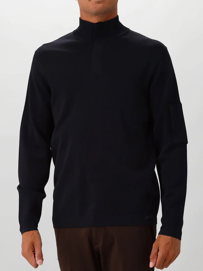 Genti Gebreide Trui Blauw Half Zip