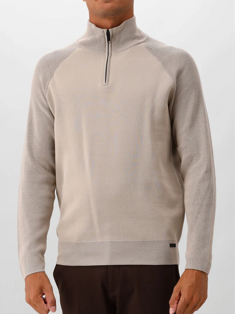 Genti Gebreid Trui Beige Half Zip
