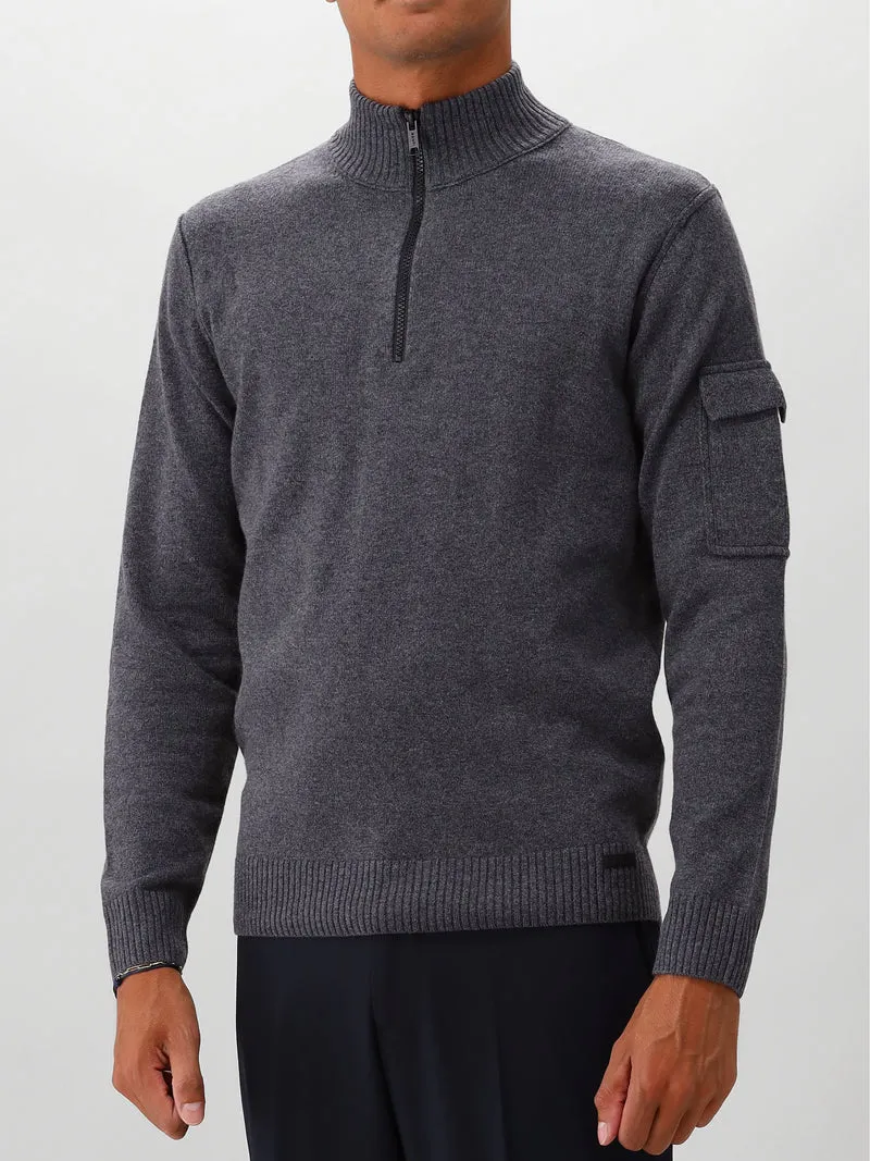 Genti Gebreide Trui Grijs Half Zip