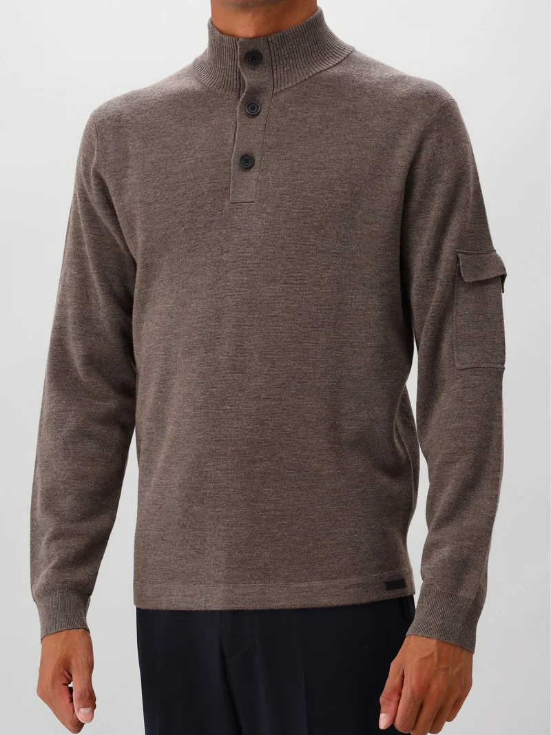 Genti Gebreide Trui Bruin Turtle 3 Buttons