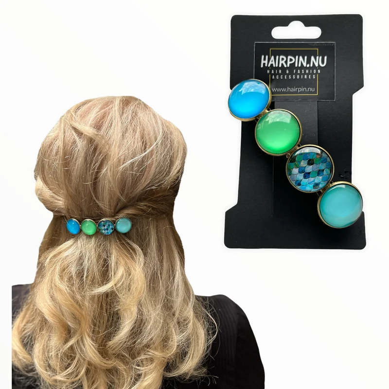 Color Hairclip haarspeld blauw groen print XL-059.25