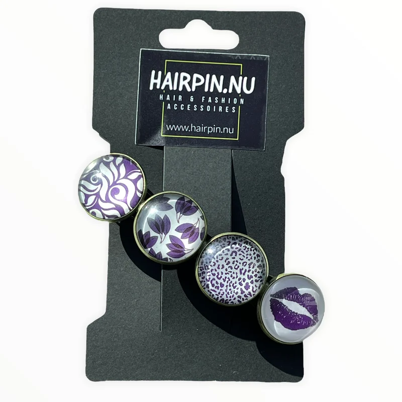Color Hairclip haarspeld paars wit XL-008.25
