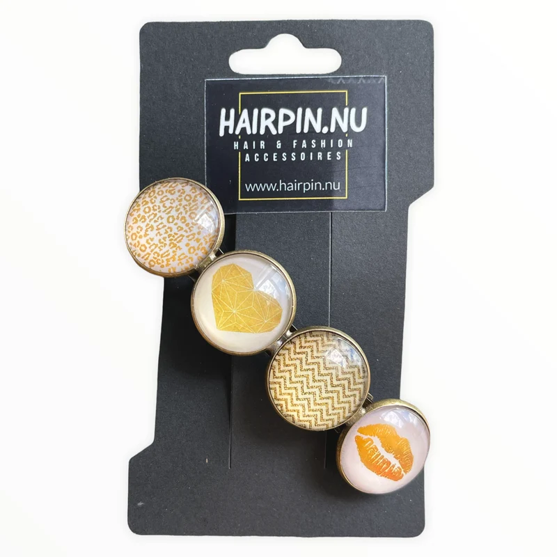 Color Hairclip haarspeld goudgeel wit XL-009.25