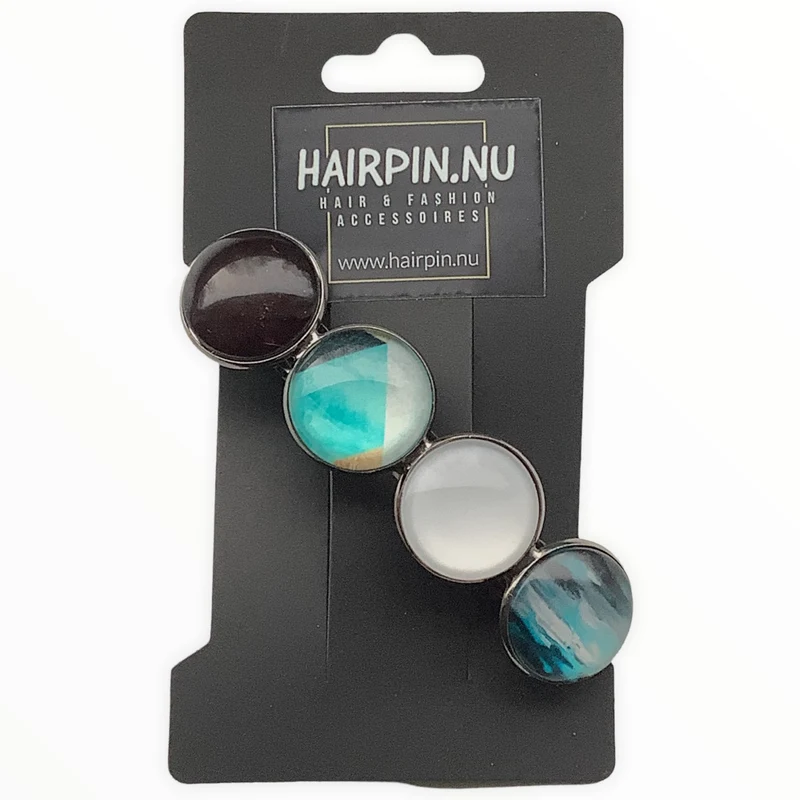 Color Hairclip haarspeld zwart wit turquoise XL