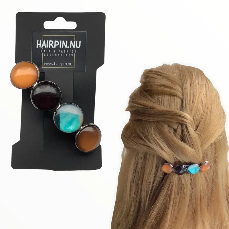 Color Hairclip haarspeld bruin turquoise XL-003.25