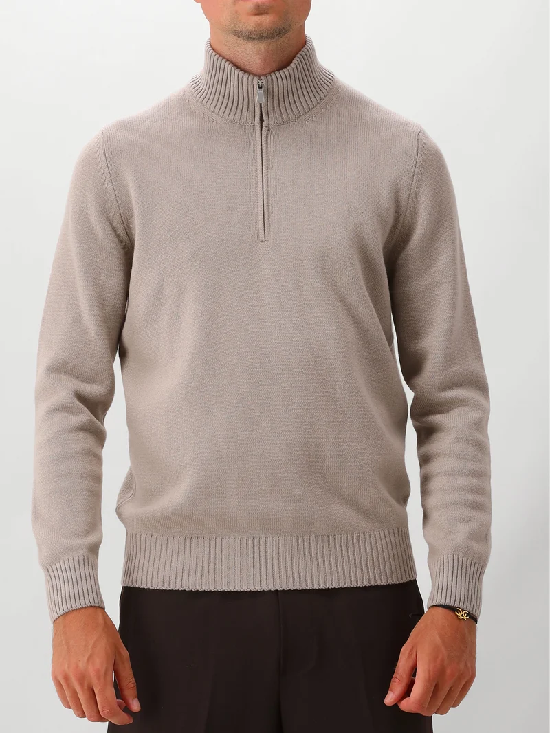 Gran Sasso Gebreide Trui Half Zip Beige