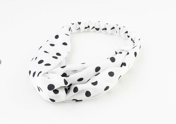 Wit met zwarte dots haarband / bandana met elastiek