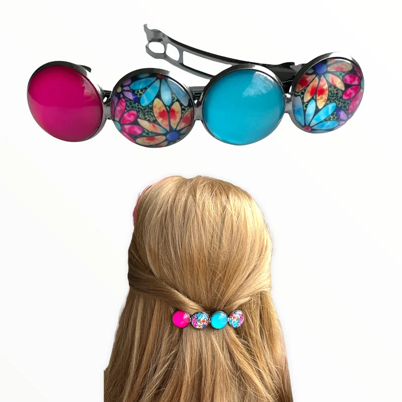 Color Hairclip haarspeld roze turquoise XL-060.25