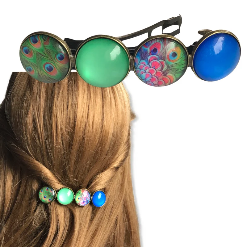 Color Hairclip haarspeld groen blauw print XL