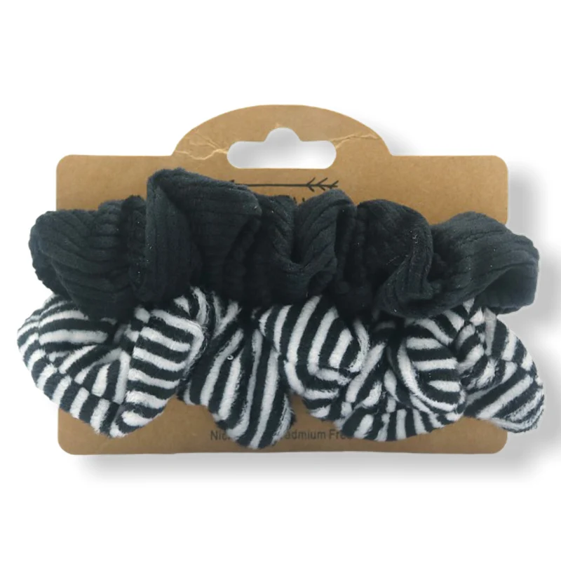 Scrunchie set zwart/streep combinatie 2 stuks
