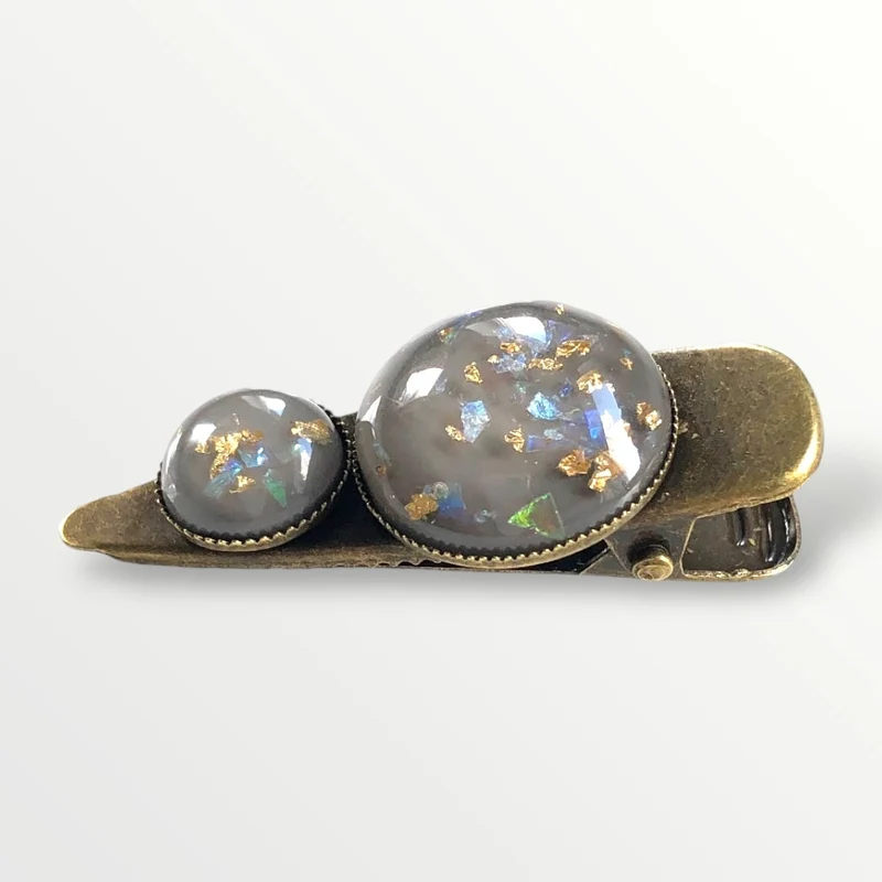 Hairclip cabochon grijs/goud