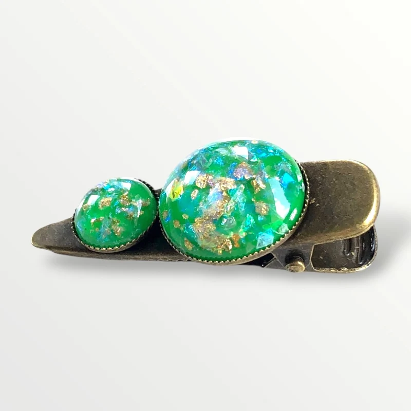 Hairclip cabochon groen/goud