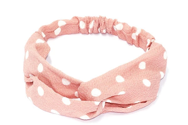 Haarband elastisch met witte stippen roze 005c