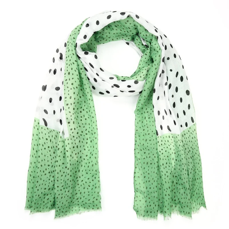 Sjaal groen zwart/wit dots