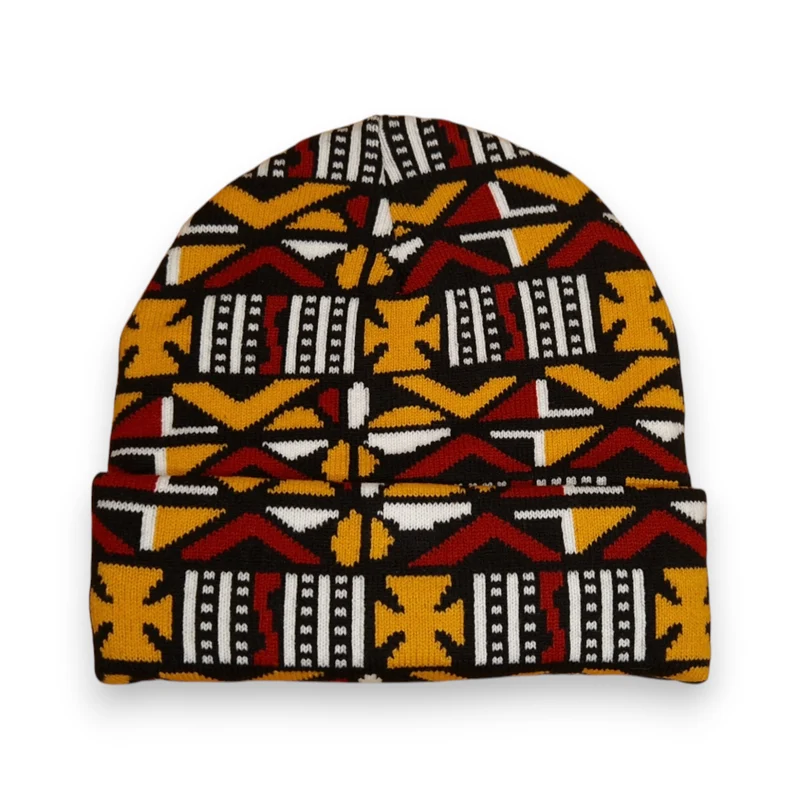 Afrikaanse Print Wintermuts / Beanie - Bruin Cross Bogolan