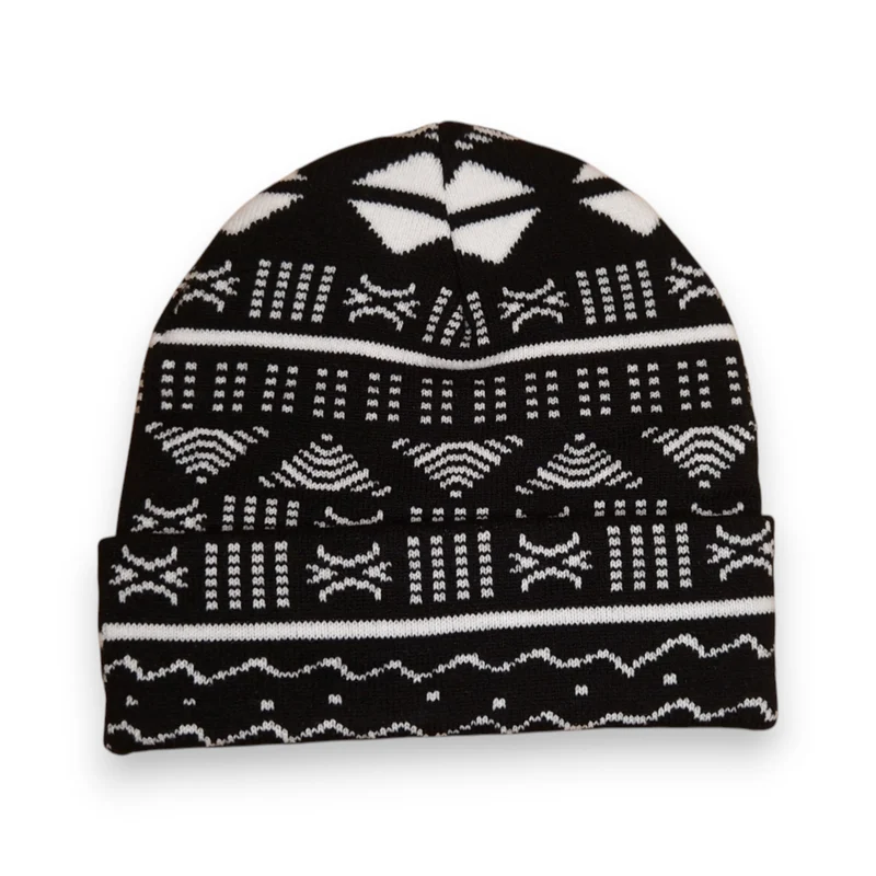 Afrikaanse Print Wintermuts / Beanie - Zwart Wit Bogolan