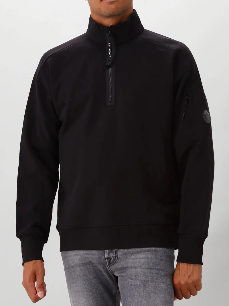 C.P. Company Half Zip Sweater Zwart Diagonal Raised Fleece