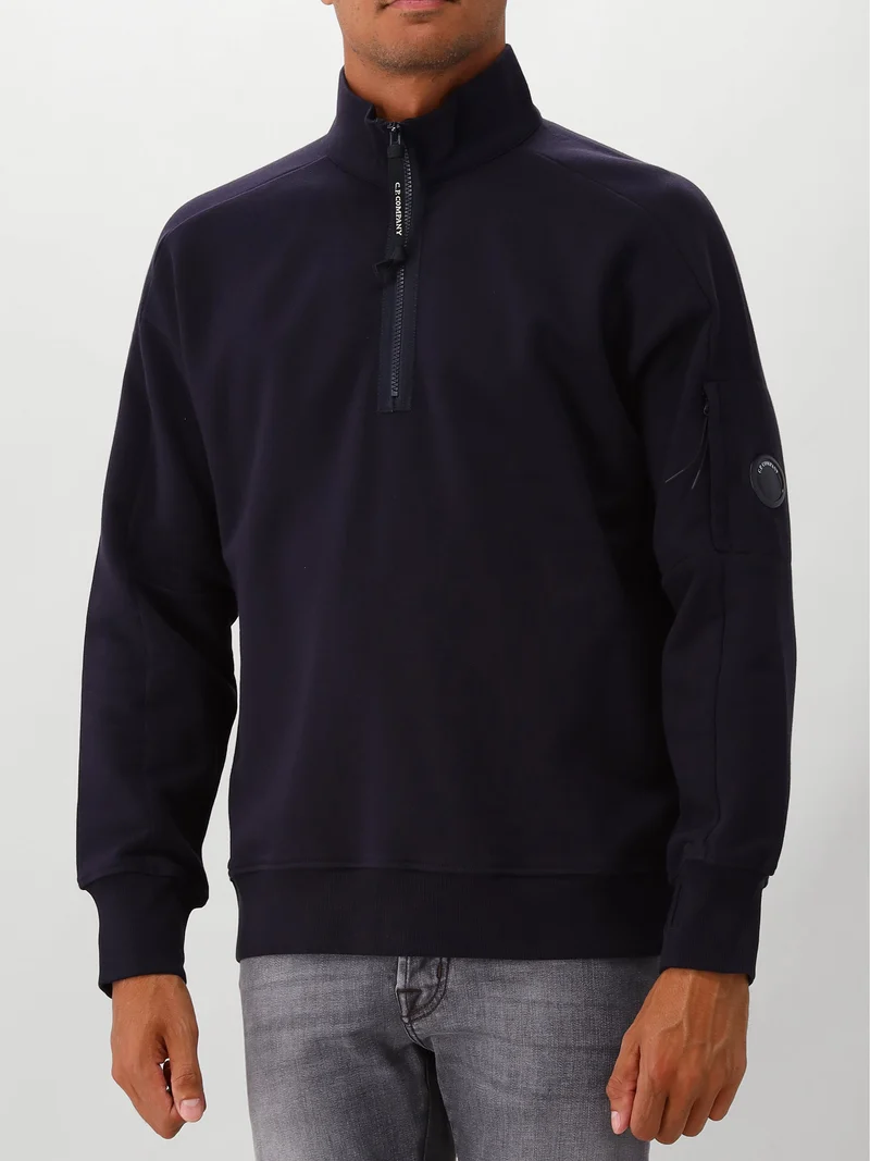 C.P. Company Half Zip Sweater Blauw Diagonal Raised Fleece