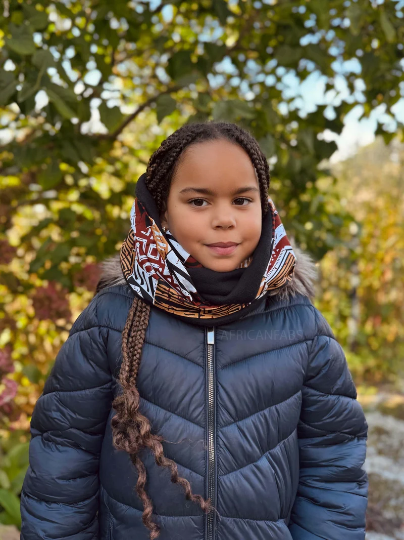 Warme Winter Colsjaal voor Kinderen met Afrikaanse print Unisex - Bruine mix bogolan