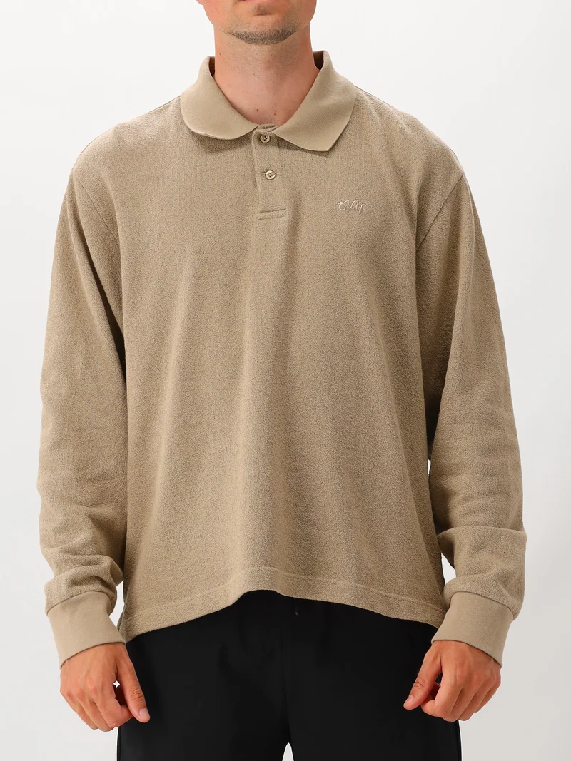 Olaf Gebreide Polo Lange Mouwen Bruin Signature Pique