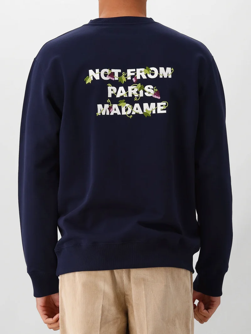 Drôle de Monsieur Sweater Blauw Vine Embroidered Slogan