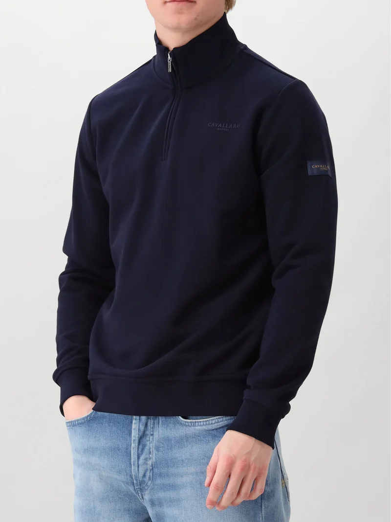 Cavallaro Sweater Blauw Diagono Half Zip