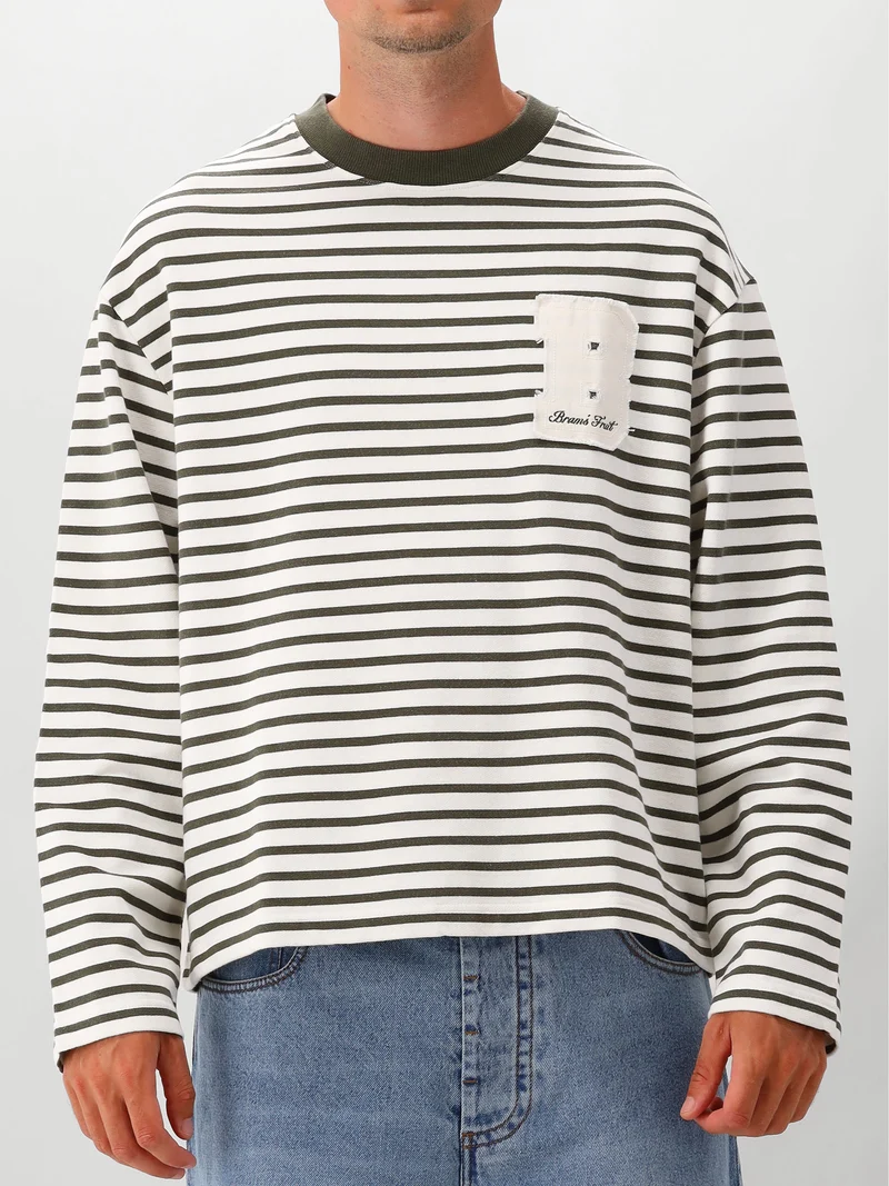 Bram's Fruit Longsleeve Groen/Wit Varsity Striped