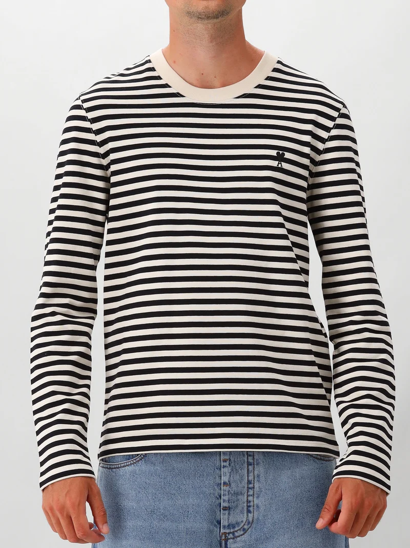 AMI Paris Gestreepte Longsleeve Zwart AMI De Coeur Embroidery