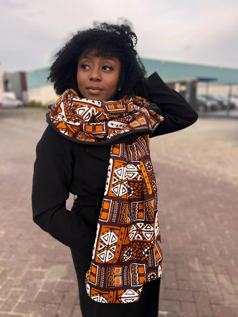 Warme Sjaal met Afrikaanse print Unisex - Bruine patronen Bogolan