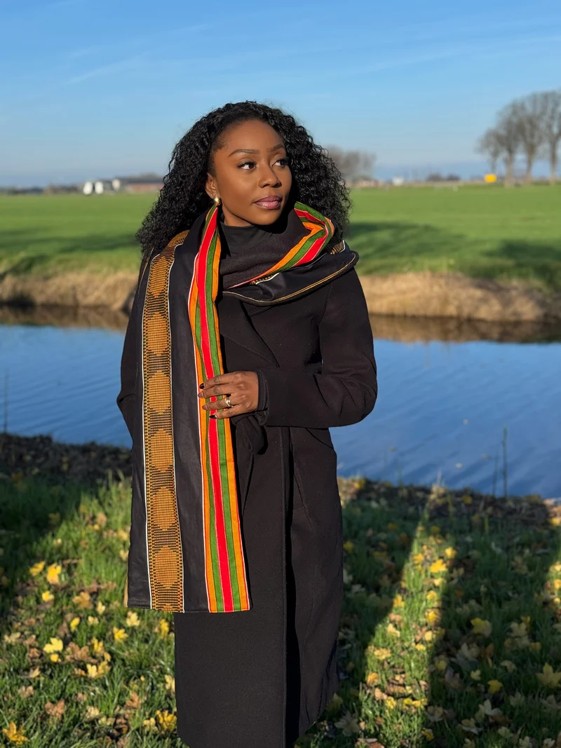 Warme Afrikaanse print sjaal Unisex - Smal model - Zwarte Pan Kente
