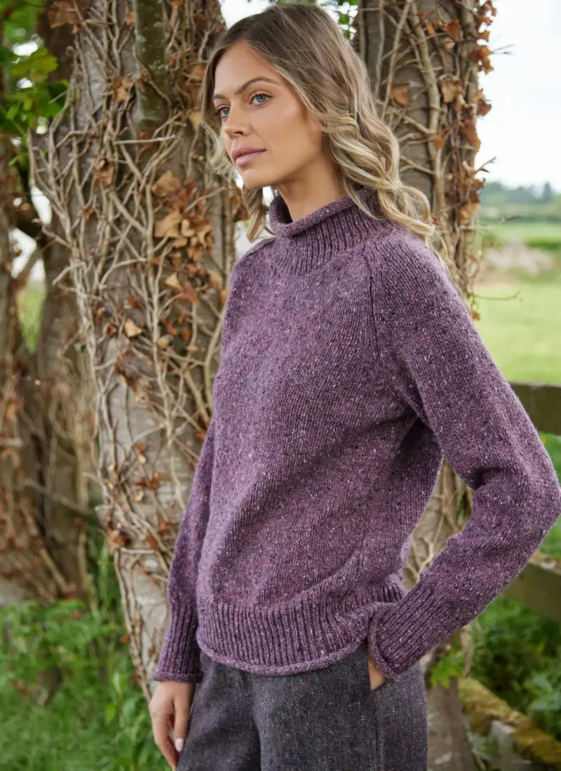 Fisherman Out of Ireland | Ierse Trui Dames | Saddle Shoulder – Dark Mauve