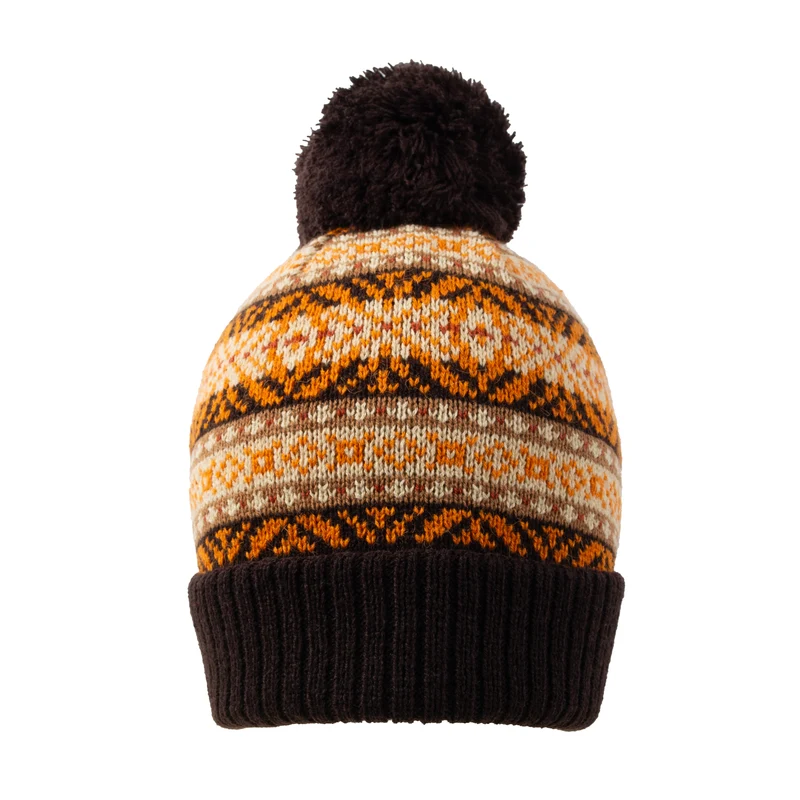Dames Jacquard Fair Isle Gebreide Bobble Muts met Garen Pompon