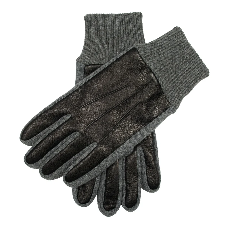 Heren Drie-Punts Fleece-Gevoerde Imitatie Hertenleer Handschoenen met Gebreide Manchetten